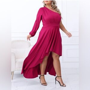 Women's Plus Size One Shoulder Dress Sexy High Low Hem Flowy Long Party Cocktail
